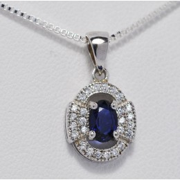 BLUE SAPPHIRE IN SILVER PENDANT