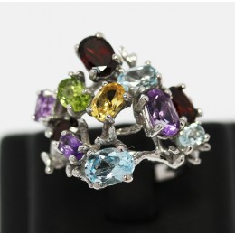 MIXED GEMSTONES SILVER RING
